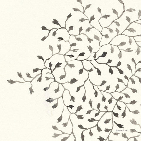 Ink Leaf II White Modern Wood Framed Art Print with Double Matting by Nai, Danhui