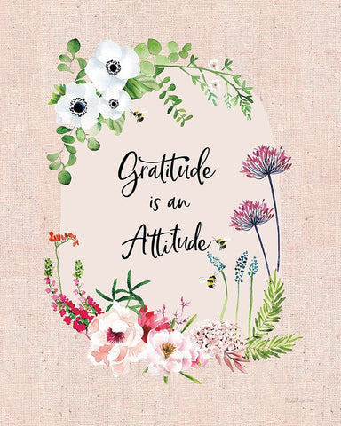 Gratitude Flowers II Linen White Modern Wood Framed Art Print with Double Matting by Charro, Mercedes Lopez