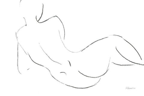 Nude Sketch III v2 White Modern Wood Framed Art Print with Double Matting by Hristova, Albena