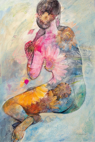 Floral Figures II Black Ornate Wood Framed Art Print with Double Matting by Hristova, Albena