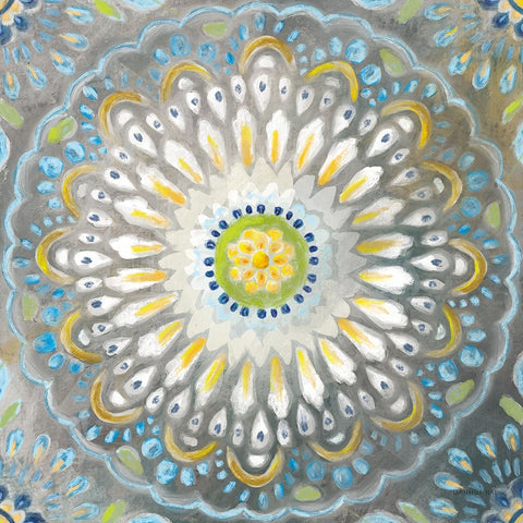 Rosette Mandala White Modern Wood Framed Art Print with Double Matting by Nai, Danhui