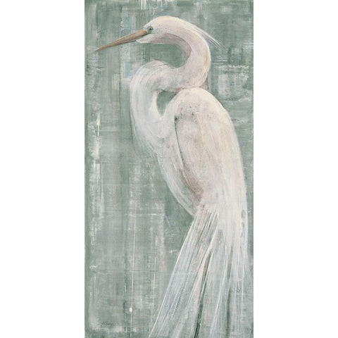Coastal Egret II Green Gold Ornate Wood Framed Art Print with Double Matting by Hristova, Albena