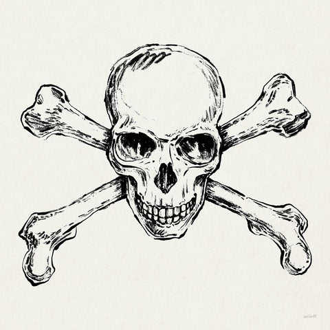 Skull and Crossbones I White Modern Wood Framed Art Print with Double Matting by Tavoletti, Anne