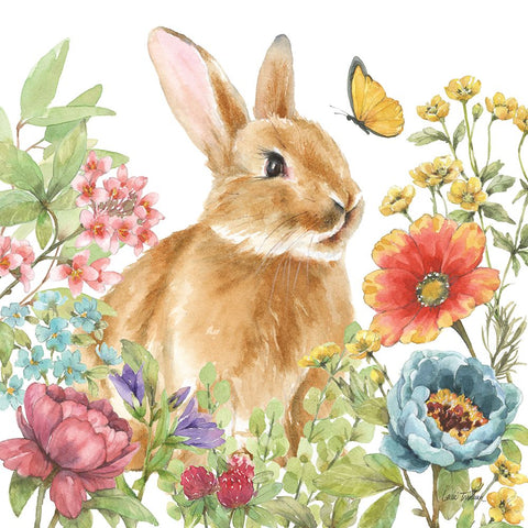 Garden Bunnies V White Modern Wood Framed Art Print with Double Matting by Trimbach, Leslie