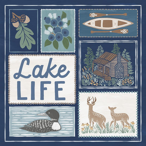 Lakeside Days VII Blue White Modern Wood Framed Art Print with Double Matting by Marshall, Laura