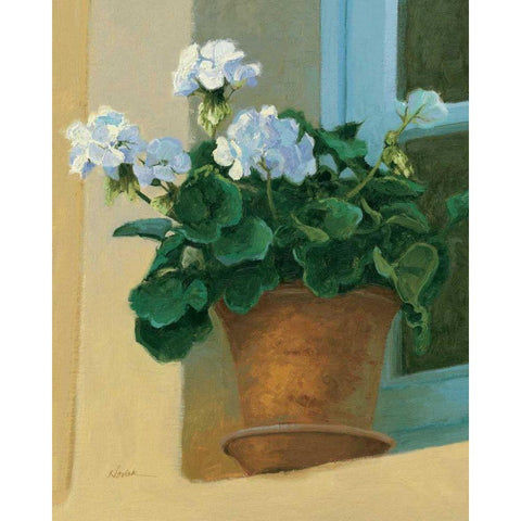 Creancey Geraniums I White Modern Wood Framed Art Print by Novak, Shirley