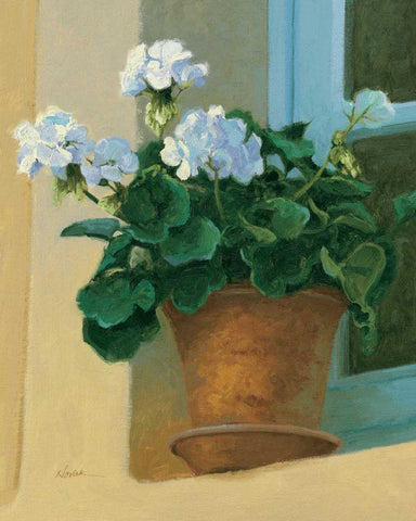 Creancey Geraniums I Black Ornate Wood Framed Art Print with Double Matting by Novak, Shirley