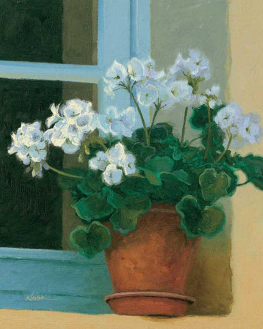 Creancey Geraniums II Black Ornate Wood Framed Art Print with Double Matting by Novak, Shirley