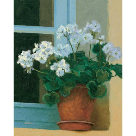 Creancey Geraniums II White Modern Wood Framed Art Print by Novak, Shirley