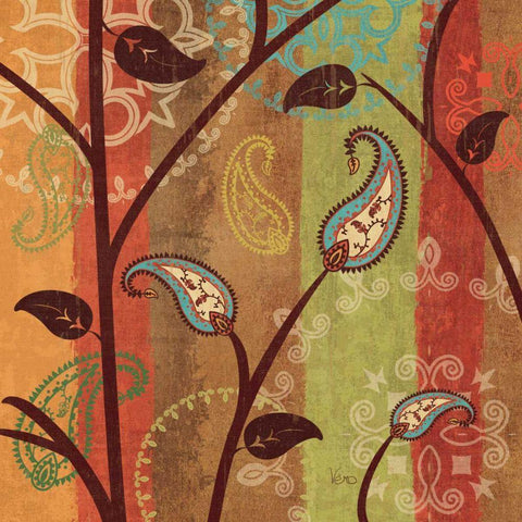 Paisley Garden I Black Ornate Wood Framed Art Print with Double Matting by Charron, Veronique