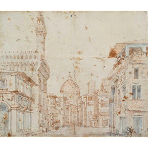 Firenze Perspective White Modern Wood Framed Art Print by Peruzzi, Baldassare