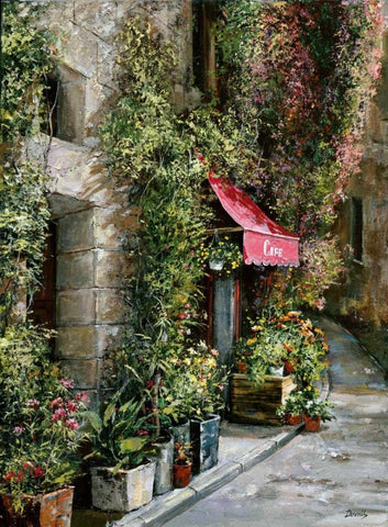 St. Moritz Cafe White Modern Wood Framed Art Print with Double Matting by Duvall, Roger