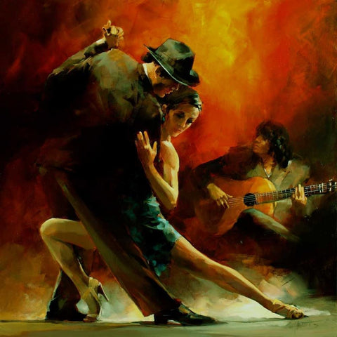 Tango Argentino III Black Modern Wood Framed Art Print with Double Matting by Haenraets, Willem
