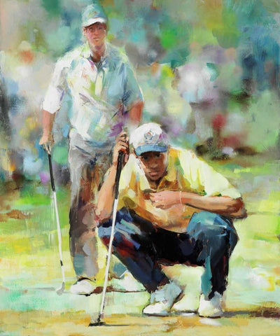 Golfer White Modern Wood Framed Art Print with Double Matting by Haenraets, Willem