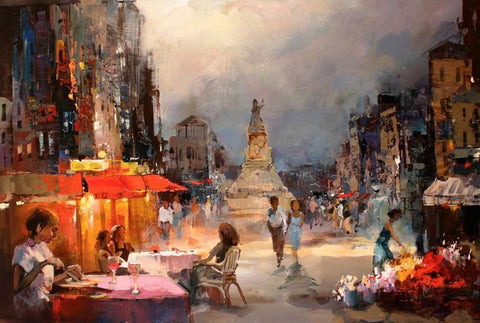 Cafe Rouge II Black Ornate Wood Framed Art Print with Double Matting by Haenraets, Willem