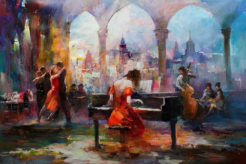 The piano White Modern Wood Framed Art Print with Double Matting by Haenraets, Willem