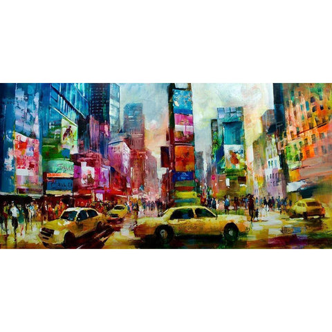 Taxi NY Gold Ornate Wood Framed Art Print with Double Matting by Haenraets, Willem