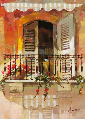Balcony I Black Ornate Wood Framed Art Print with Double Matting by Haenraets, Willem