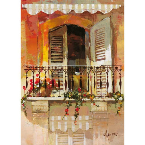 Balcony I Gold Ornate Wood Framed Art Print with Double Matting by Haenraets, Willem