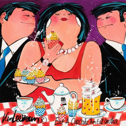 Eat a cupcake White Modern Wood Framed Art Print with Double Matting by van Leersum, El