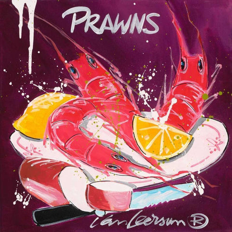 Prawns Black Modern Wood Framed Art Print by van Leersum, El