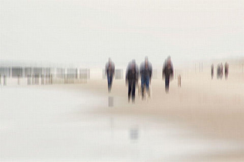 Walking People II White Modern Wood Framed Art Print with Double Matting by Rossmeissl, Gerhard