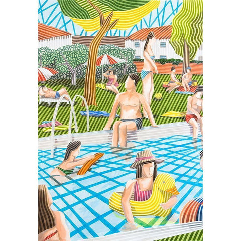 Un dia de Piscina White Modern Wood Framed Art Print by Ortas, Javier