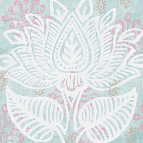 Block Print Lotus II Black Ornate Wood Framed Art Print with Double Matting by Mark, Leslie
