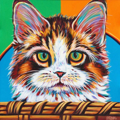 Kitten in Basket II Black Modern Wood Framed Art Print with Double Matting by Vitaletti, Carolee