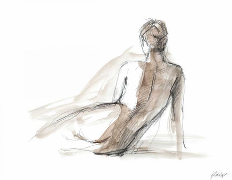 Gestural Figure Study II White Modern Wood Framed Art Print with Double Matting by Harper, Ethan