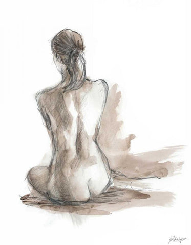 Gestural Figure Study IV White Modern Wood Framed Art Print with Double Matting by Harper, Ethan