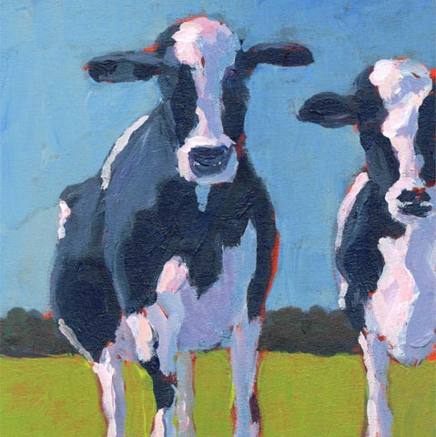 Cow Pals I Black Ornate Wood Framed Art Print with Double Matting by Young, Carol