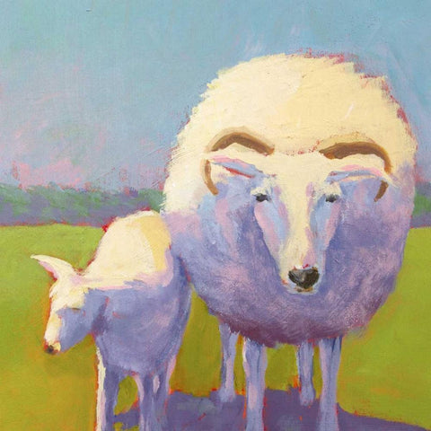 Sheep Pals II White Modern Wood Framed Art Print with Double Matting by Young, Carol