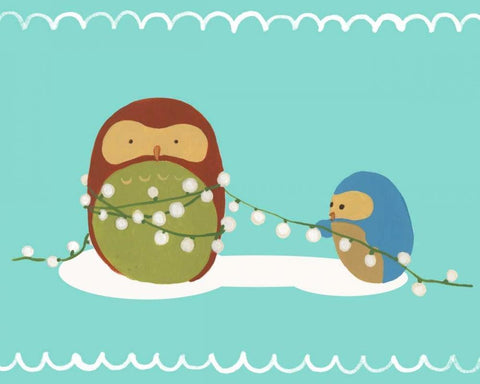 Happy Owlidays VII Black Ornate Wood Framed Art Print with Double Matting by Vess, June Erica