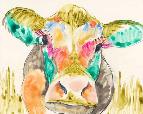 Hifi Cow I Black Ornate Wood Framed Art Print with Double Matting by Goldberger, Jennifer