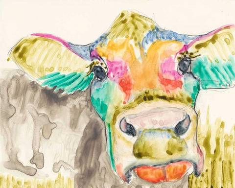 Hifi Cow II Black Ornate Wood Framed Art Print with Double Matting by Goldberger, Jennifer