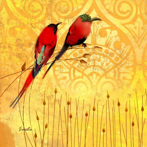 Wren on Yellow II White Modern Wood Framed Art Print with Double Matting by Evelia Designs