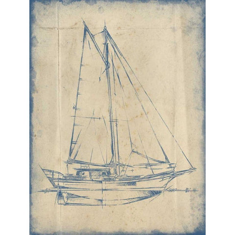 Yacht Blueprint III Black Modern Wood Framed Art Print by Harper, Ethan