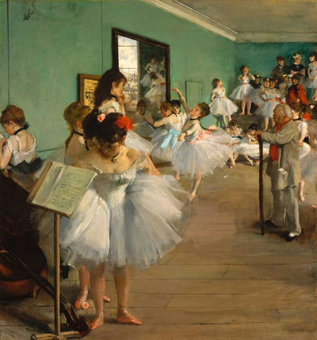 The Dance Class White Modern Wood Framed Art Print with Double Matting by Degas, Edgar