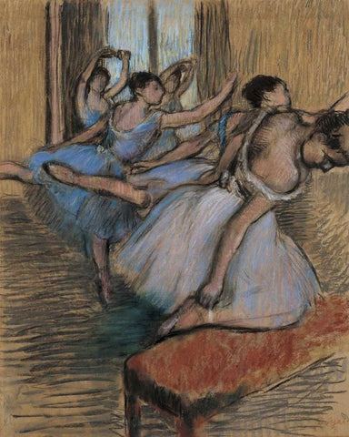 The Dancers White Modern Wood Framed Art Print with Double Matting by Degas, Edgar