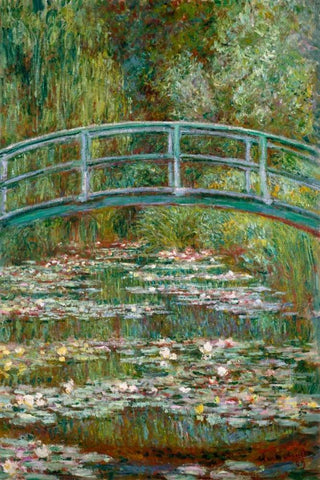 Bridge over a Pond of Water Lilies White Modern Wood Framed Art Print with Double Matting by Monet, Claude