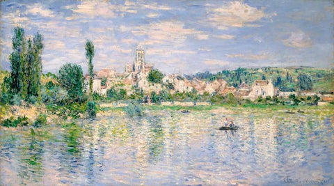 Vetheuil in Summer White Modern Wood Framed Art Print with Double Matting by Monet, Claude