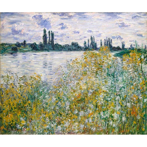 Lle aux Fleurs near Vetheuil Black Modern Wood Framed Art Print with Double Matting by Monet, Claude