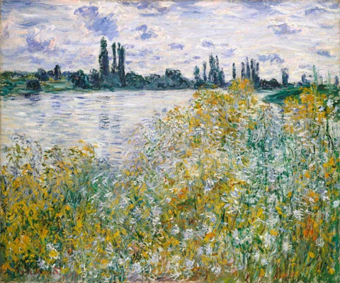 Lle aux Fleurs near Vetheuil White Modern Wood Framed Art Print with Double Matting by Monet, Claude