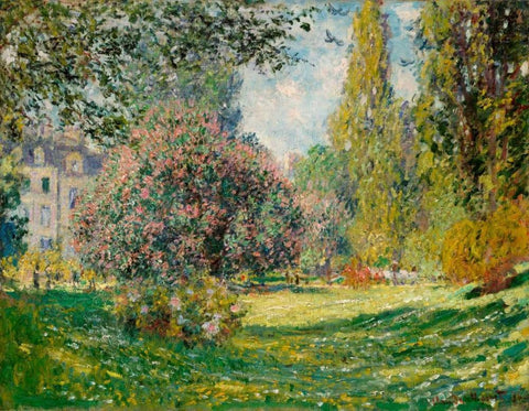 Landscape-The Parc Monceau White Modern Wood Framed Art Print with Double Matting by Monet, Claude