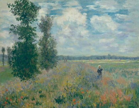 Poppy Fields near Argenteuil White Modern Wood Framed Art Print with Double Matting by Monet, Claude