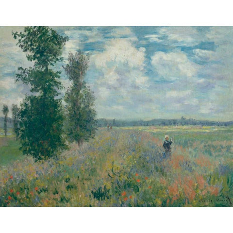 Poppy Fields near Argenteuil Gold Ornate Wood Framed Art Print with Double Matting by Monet, Claude