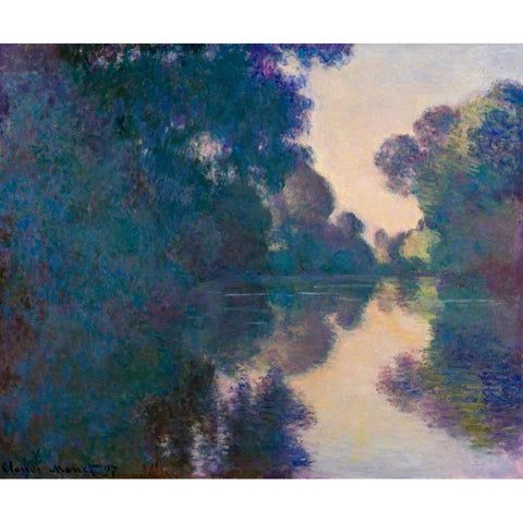 Morning on the Seine near Giverny White Modern Wood Framed Art Print by Monet, Claude