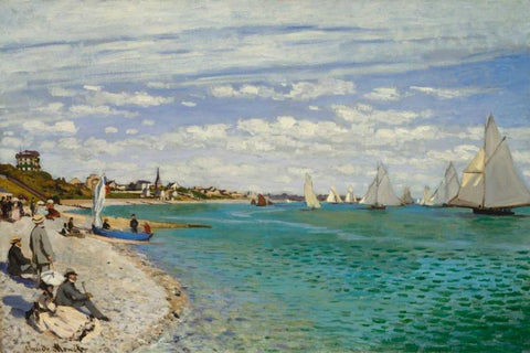 Regatta at Sainte- Adresse White Modern Wood Framed Art Print with Double Matting by Monet, Claude