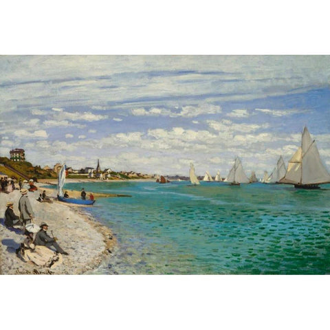 Regatta at Sainte- Adresse Black Modern Wood Framed Art Print with Double Matting by Monet, Claude